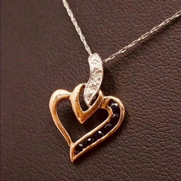 10K Solid Gold and Synthetic Sapphire Necklace - Picture 2 of 5